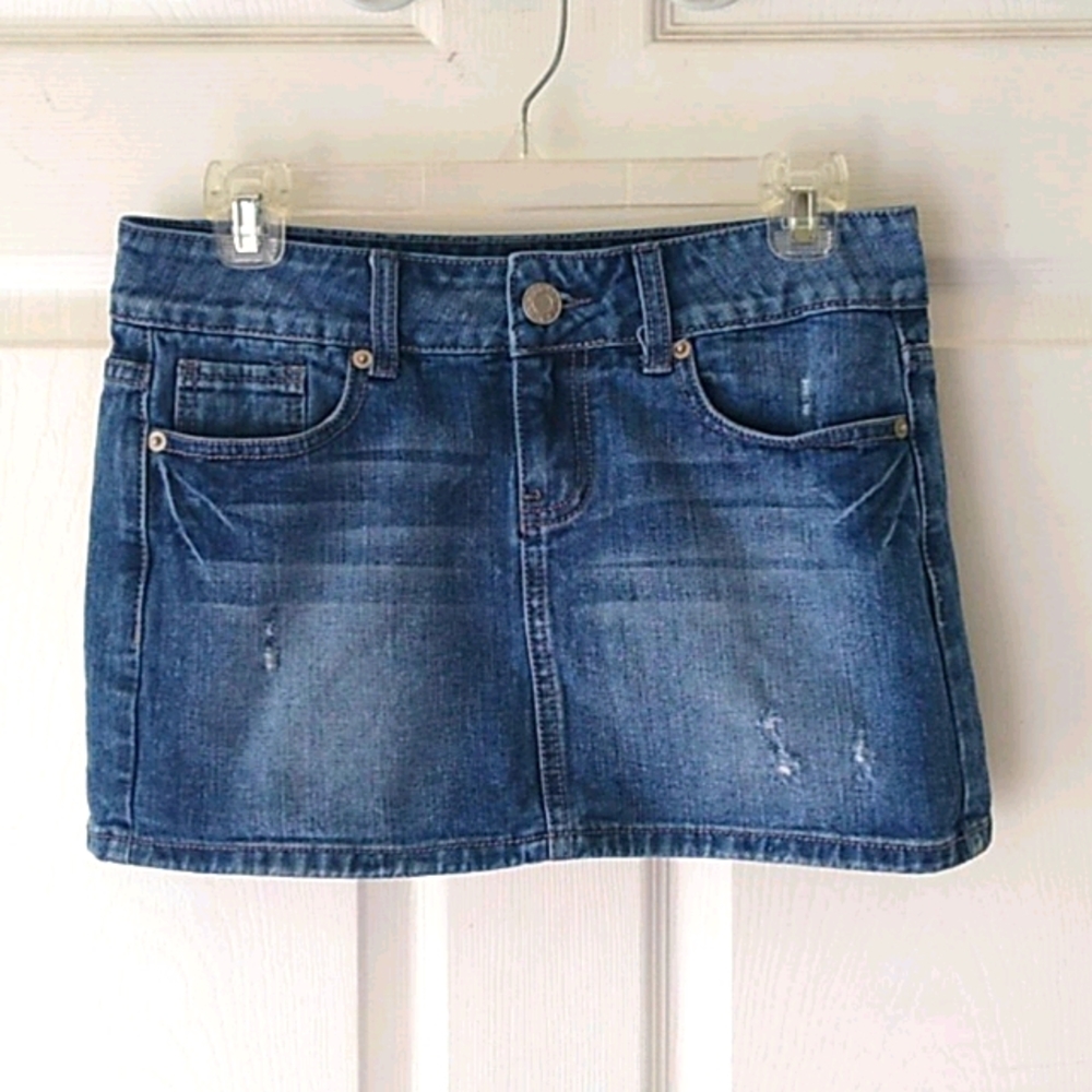 SO Denim Mini Skirt with Distressing & Pockets